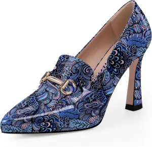 Women's Pointed Toe High Heel Pumps Comfortable Slip On Patent Leather Platform Loafers Metal Decoration Office Dressy Casual Shoes