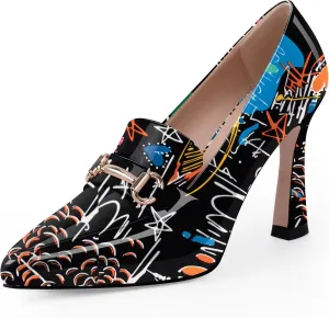 Women's Pointed Toe High Heel Pumps Comfortable Slip On Patent Leather Platform Loafers Metal Decoration Office Dressy Casual Shoes