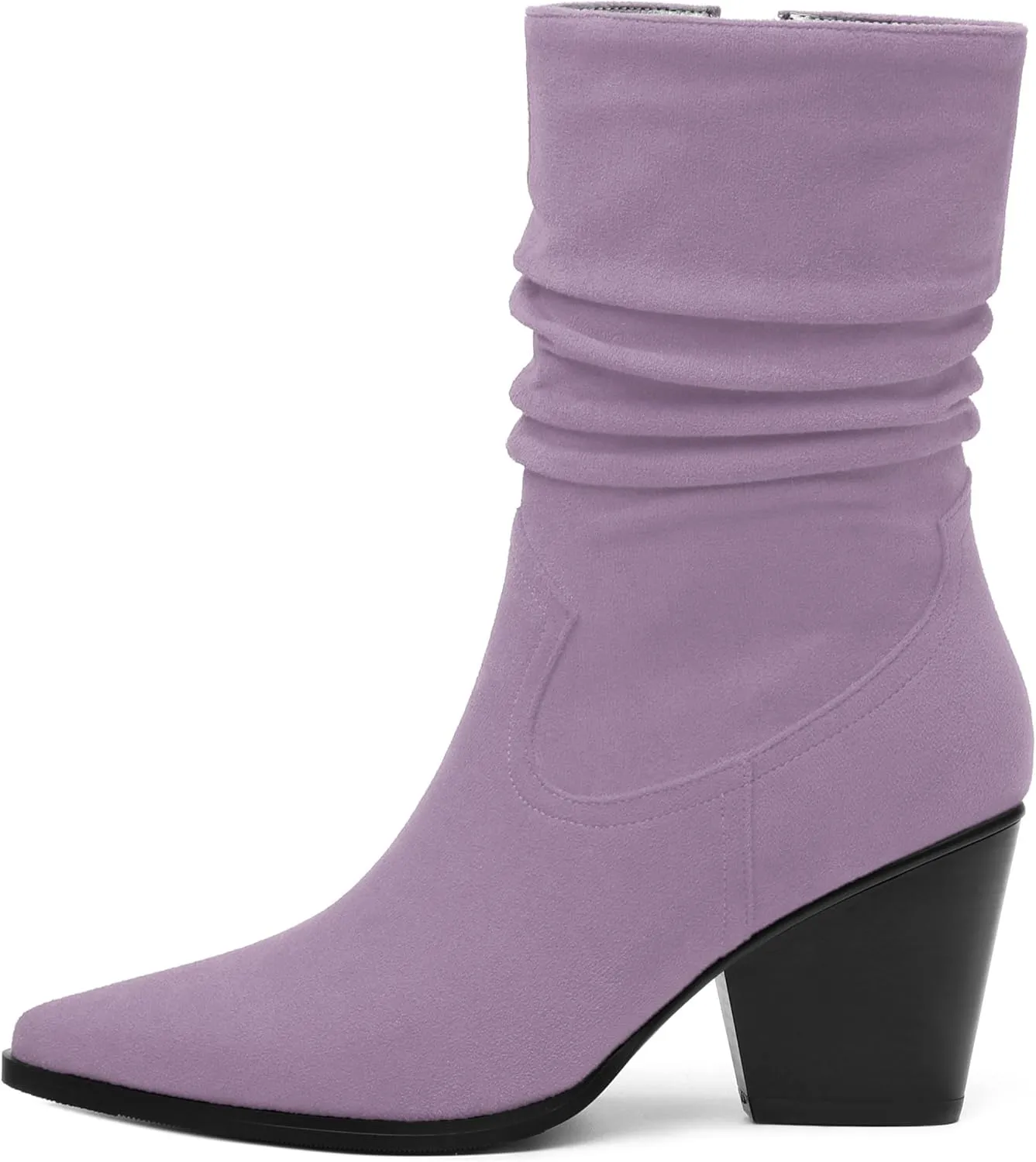 Women's Purple Faux Suede Mid-Calf Boots, Chunky Heel, Pointed Toe, Side Zipper, Casual Fashion Boots for Women