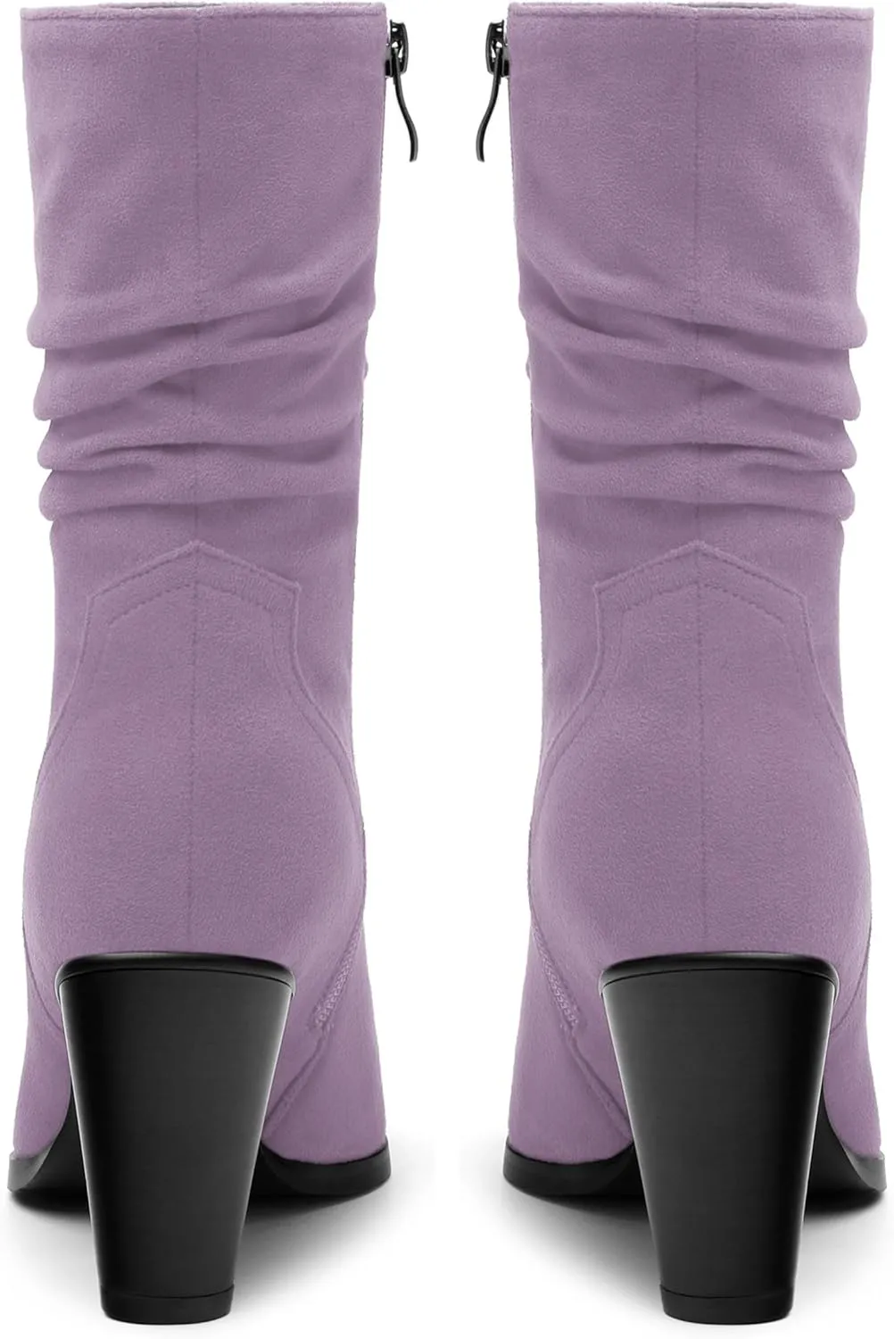 Women's Purple Faux Suede Mid-Calf Boots, Chunky Heel, Pointed Toe, Side Zipper, Casual Fashion Boots for Women