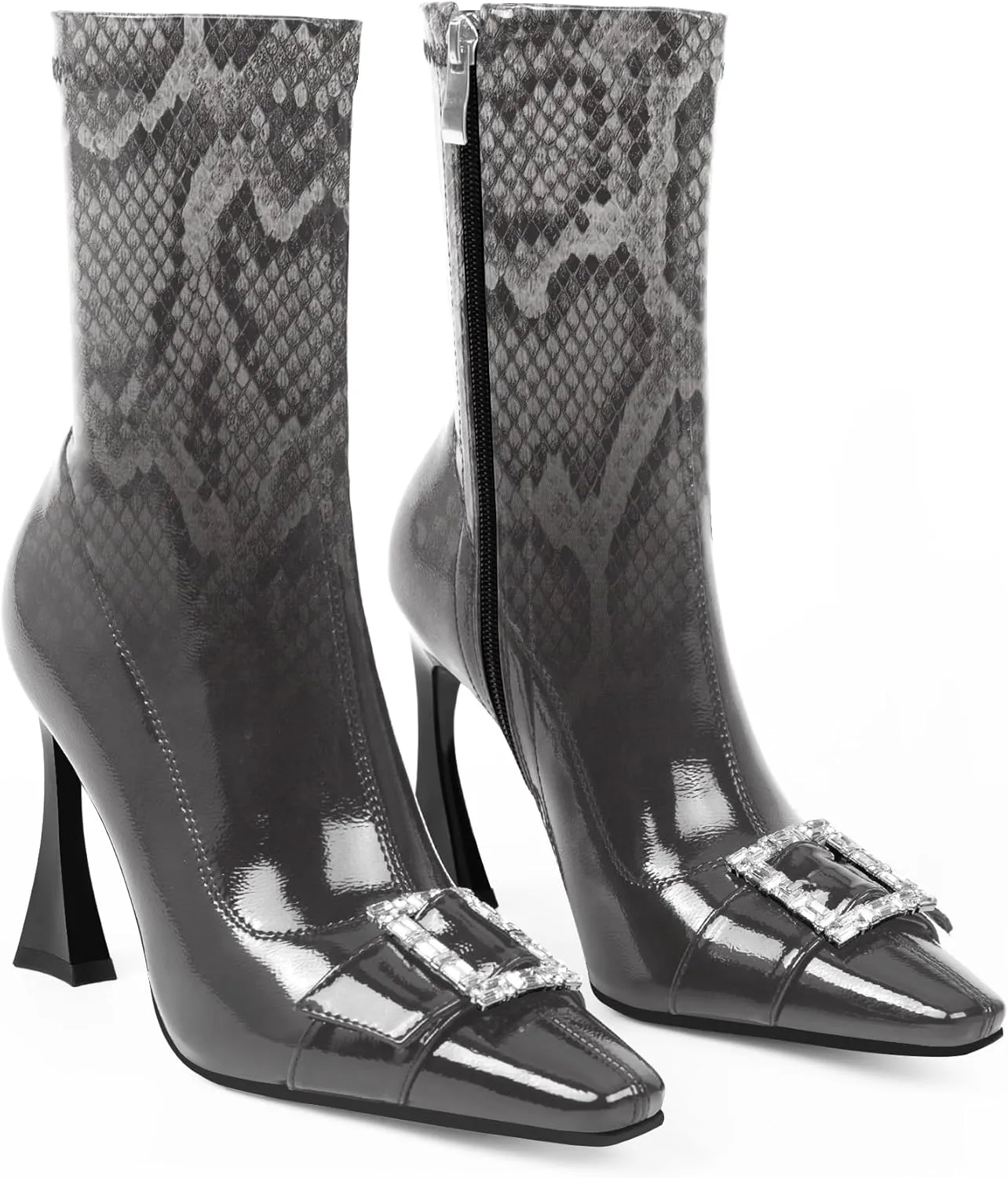Women's Rhinestone Buckle Stiletto High Heel Ankle Boots Closed Toe Dress Party Booties