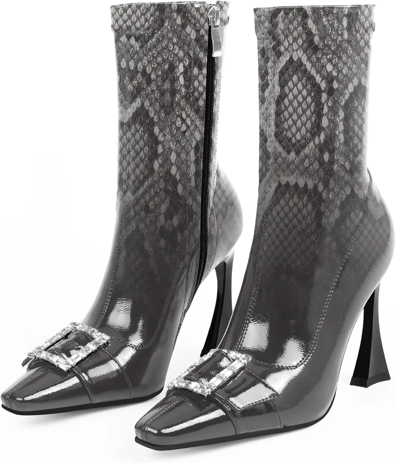 Women's Rhinestone Buckle Stiletto High Heel Ankle Boots Closed Toe Dress Party Booties