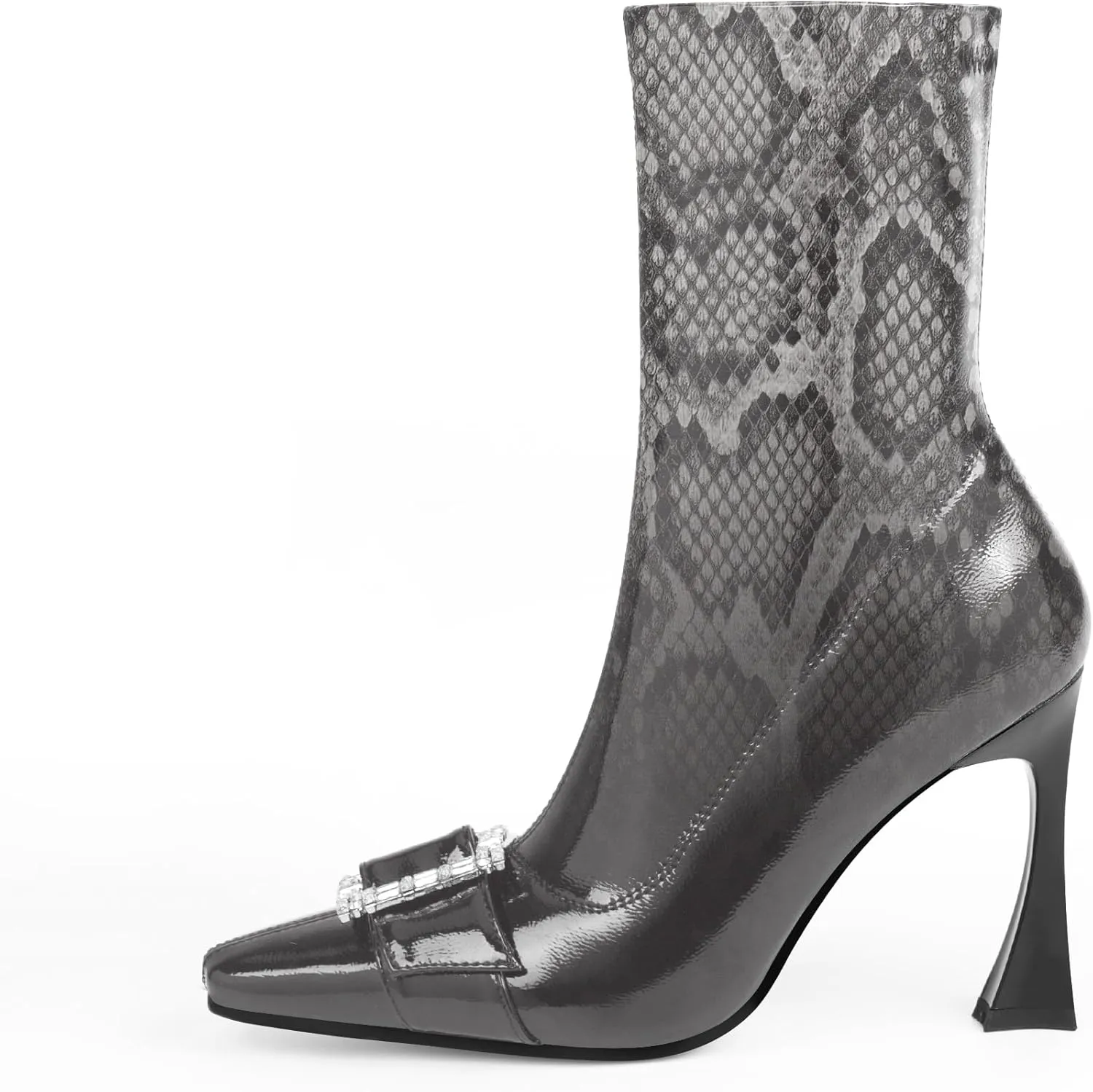 Women's Rhinestone Buckle Stiletto High Heel Ankle Boots Closed Toe Dress Party Booties
