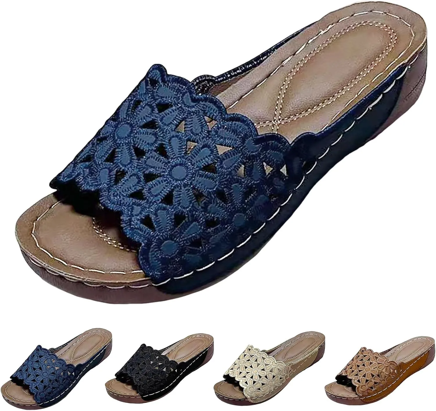 Womens Sandals Hollow Out Flower Slippers Lightweight Arch Support Platform Wedge Sandals Slip on Sandal 2025 Summer Casual Shoes