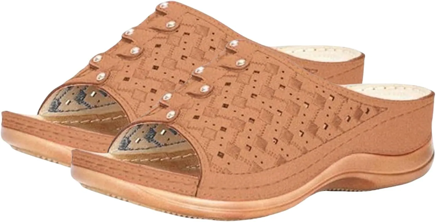Womens Sandals Wedge Comfortable Orthopedic Wedge Sandals Women Slip on Low Heel Platform Sandal with Arch Support Summer Casual Walking Flat Slippers Ortho Comfort Lightweight Trendy Slippers