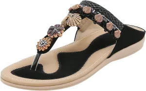 Womens Sandals Womens Sandals Shoes Walking Sandal Non Slip Casual Summer Beach Shoes Dress Women's Fashion Flip Flop Bohemia Flowers Wedge Sandal With Arch Support Clip Toe Comfort Slip On Slingback Slides