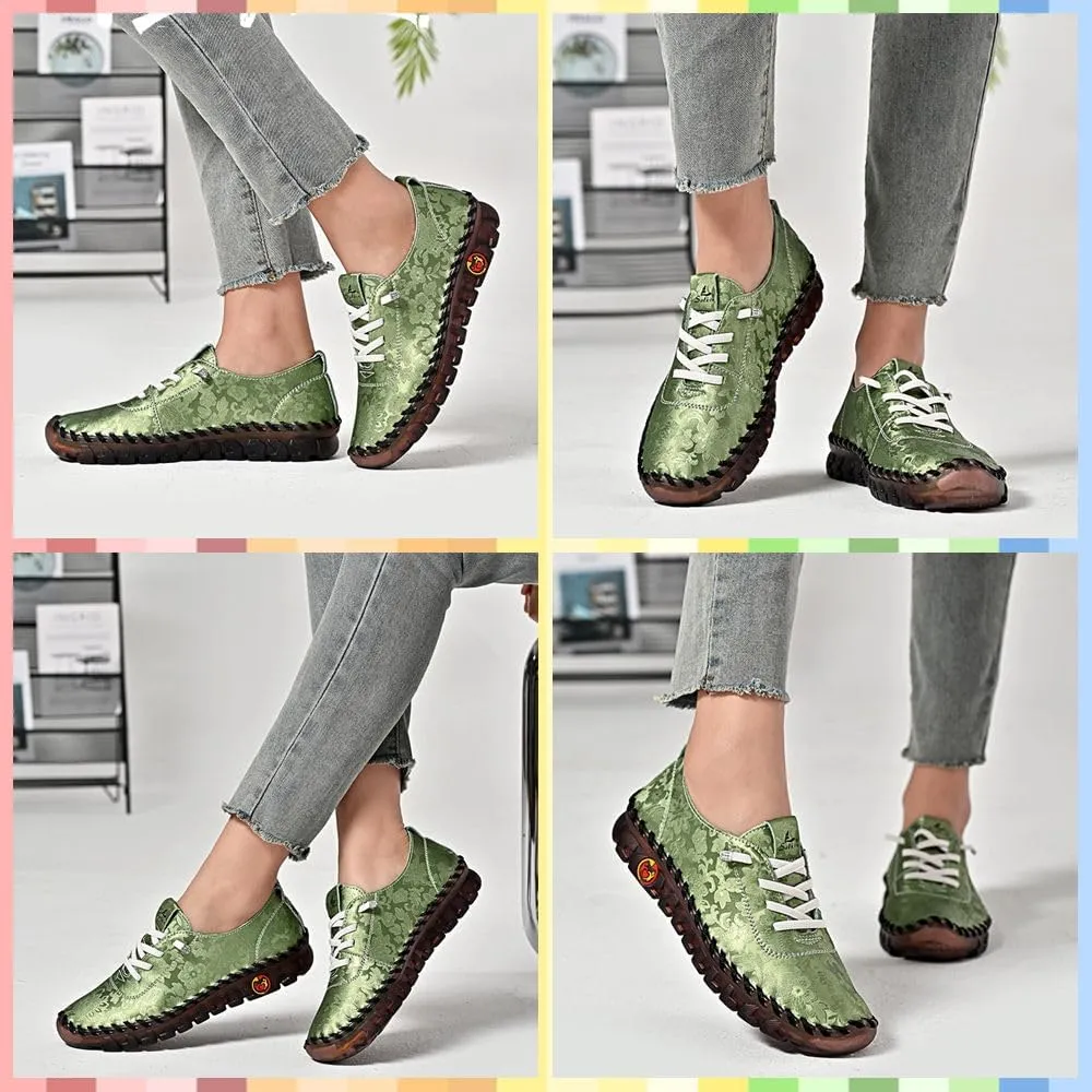 Women's Soft Orthopedic Loafers – Handmade Slip-On Flats with Floral Embroidery, Cushioning, Arch Support, Anti-Slip Sole & All-Day Comfort