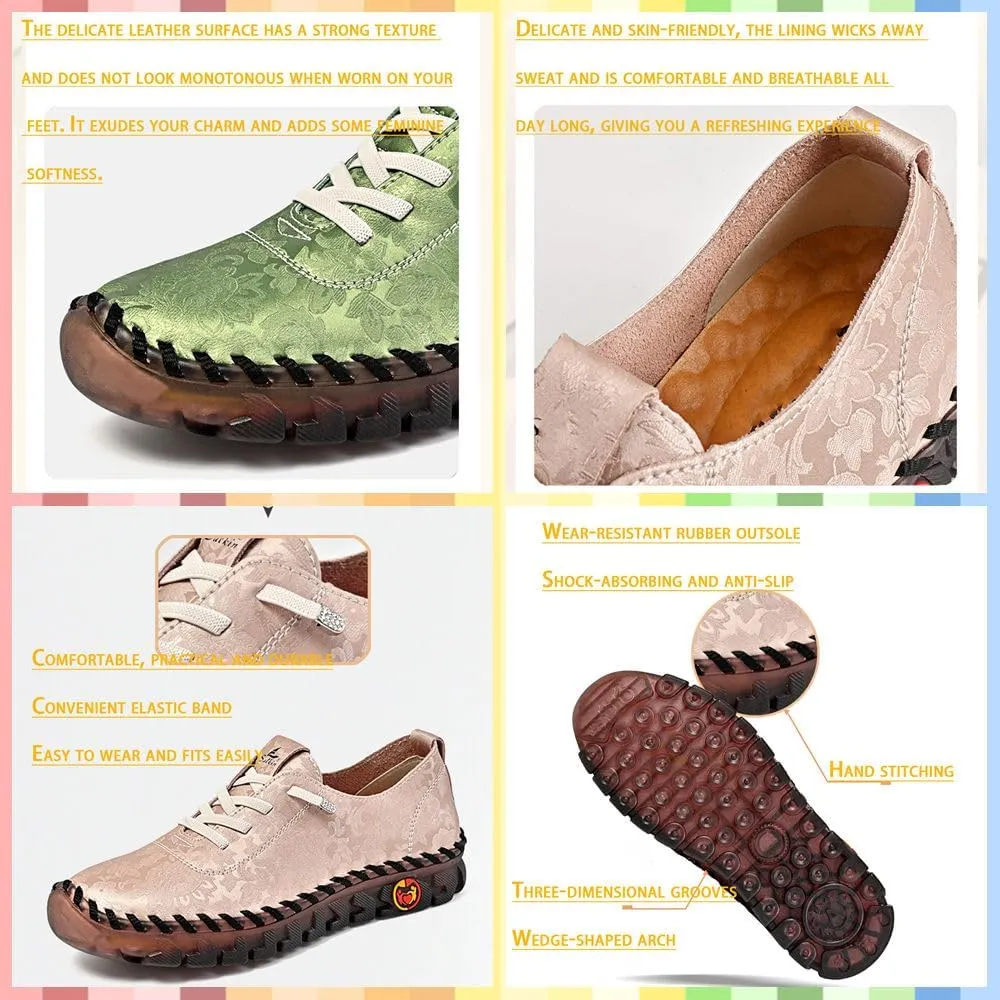 Women's Soft Orthopedic Loafers – Handmade Slip-On Flats with Floral Embroidery, Cushioning, Arch Support, Anti-Slip Sole & All-Day Comfort