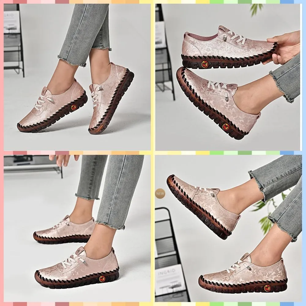 Women's Soft Orthopedic Loafers – Handmade Slip-On Flats with Floral Embroidery, Cushioning, Arch Support, Anti-Slip Sole & All-Day Comfort