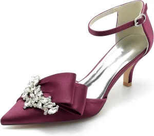 Women's Toe Satin Wedding for Bride Bridal Shoes with Ankle Buckle Strap Crystals Prom Party Pumps Sandals