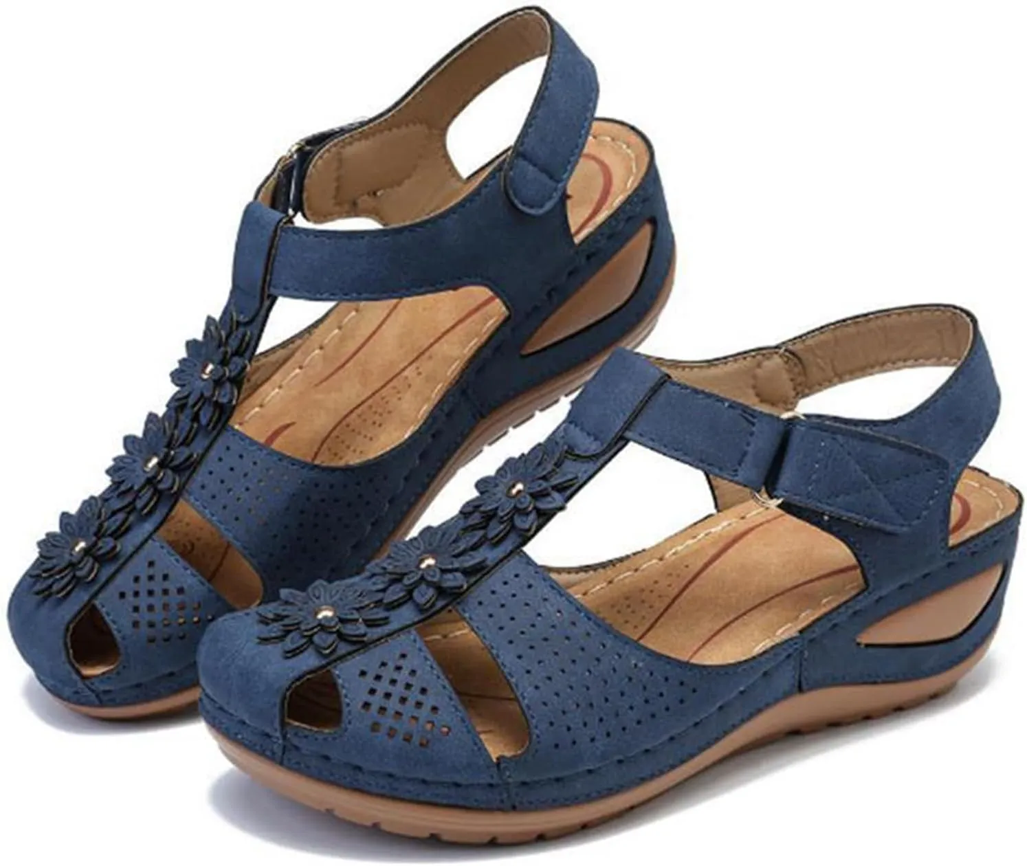 Womens Wedge Sandals Vintage Hollow Out Ankle Strap Closed Toe Sandals Bohemia Slip On Platform Sandal Outdoor Beach Shoes
