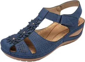 Womens Wedge Sandals Vintage Hollow Out Ankle Strap Closed Toe Sandals Bohemia Slip On Platform Sandal Outdoor Beach Shoes