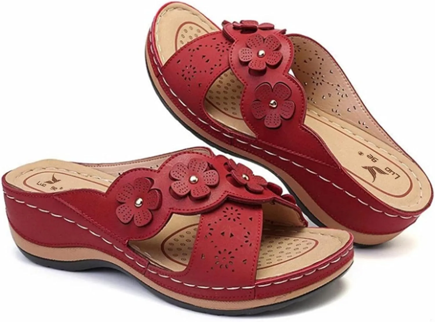 Womenyiaor Orthopedic Sandals with Arch Support Flip Flops for Women Wedge Comfortable Walking Cushion Footbed Platform Dressy Summer Slip on Thong Casual Shoes (b-Red, 8)