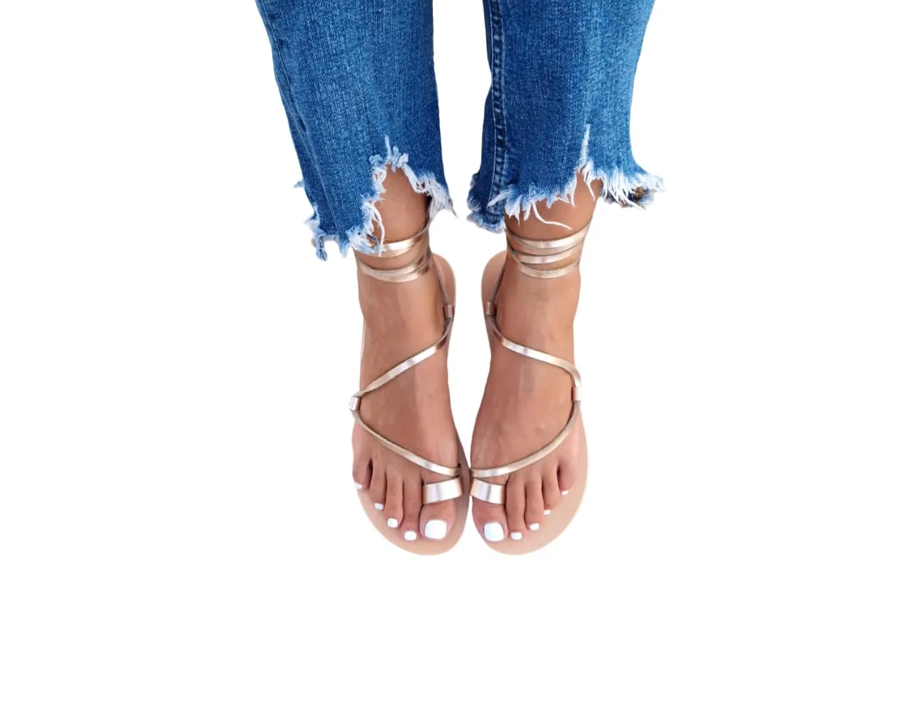 Wrap around lace up black sandals, Greek Sandals, ankle wrap straps, Gladiator sandals, ring toe flats for women, Summer Tie up sandals (US10, Rose gold)