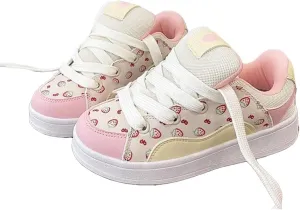 Y2K Shoes Walking Sneakers for Women Kawaii Strawberry Chunky Platform Shoes Aesthetic Laces Up Streetwear Fit Well