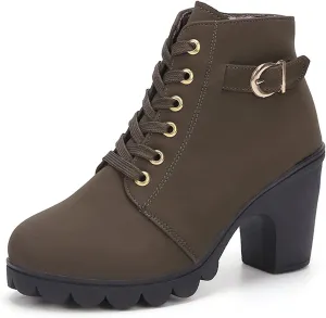 ZBYY Womens Mid Heel Chunky Platform Ankle Booties Leather Side Zipper Closed Toe Stacked Dress Chelsea Boots