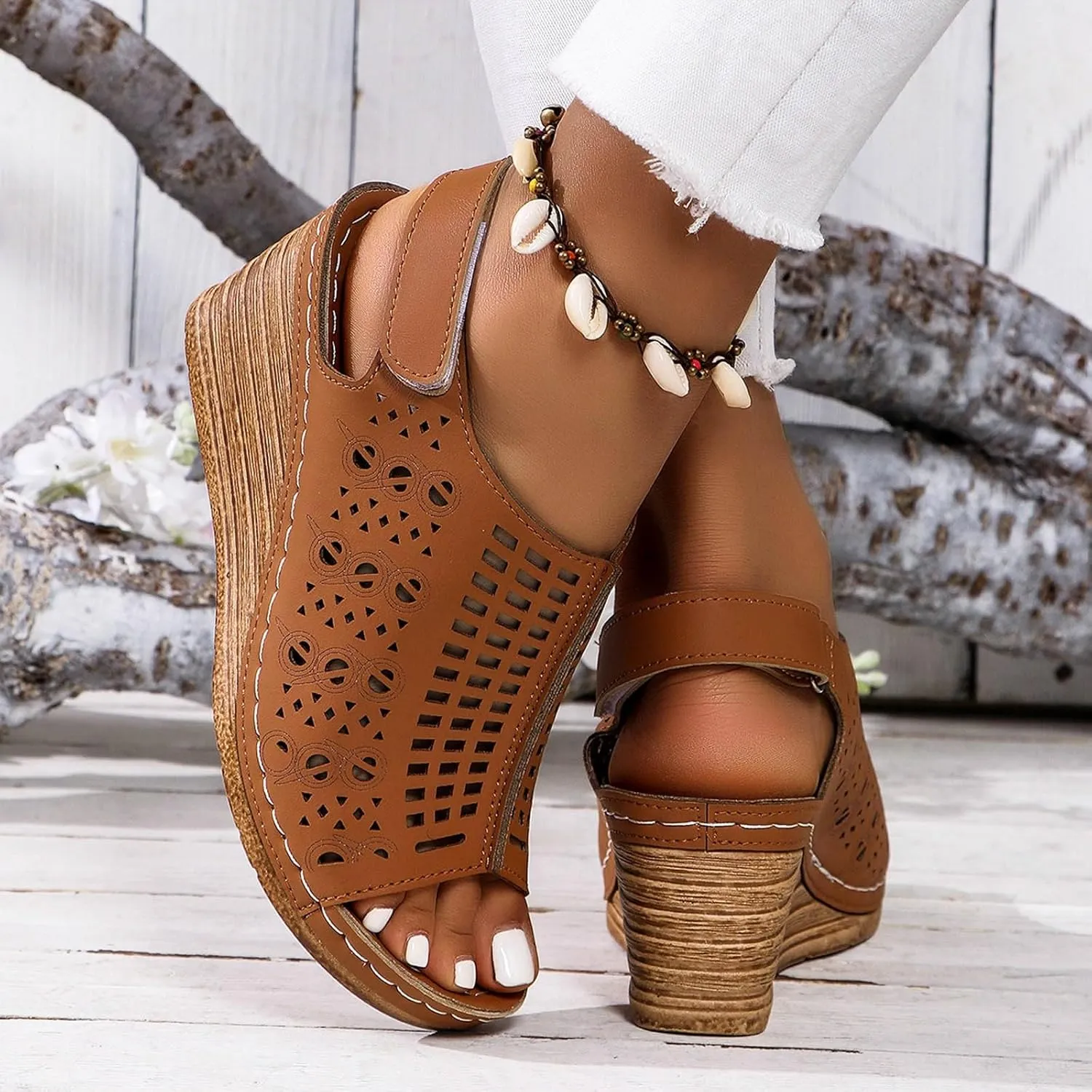 ZSpzx Womens Platform Wedge Sandals,Sandals for Women Dressy Summer Slip on Elastic Ankle Strap Casual Slip on Elastic Ankle Strap Beach Shoes for Street Work Travel