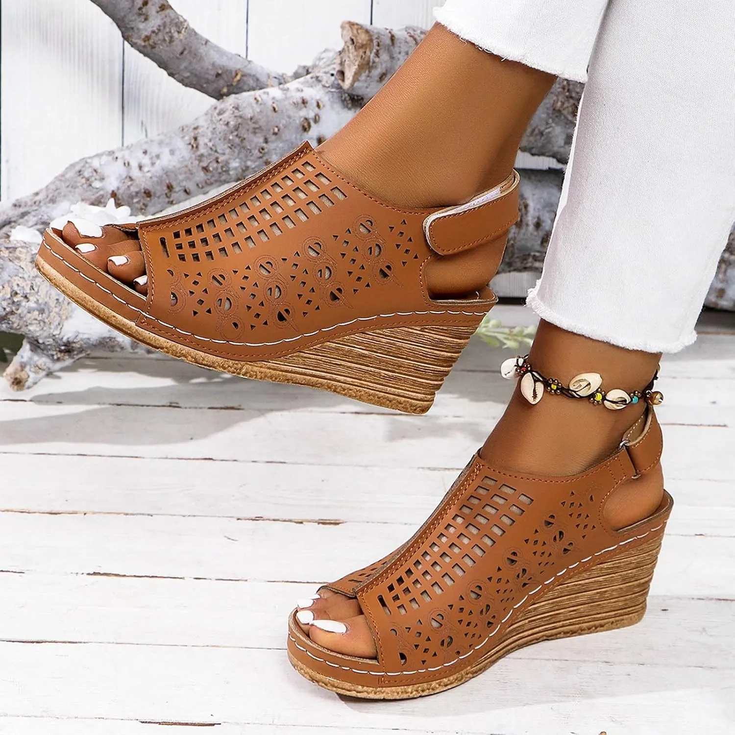 ZSpzx Womens Platform Wedge Sandals,Sandals for Women Dressy Summer Slip on Elastic Ankle Strap Casual Slip on Elastic Ankle Strap Beach Shoes for Street Work Travel